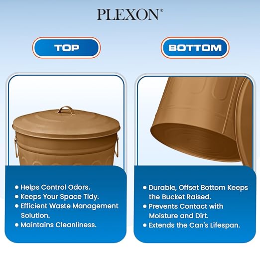 Plexon Round Trash Can 13 Gallon, Vintage Metal Outdoor Trash Can with Lid, Retro Farmhouse Garbage Container, Old School Modern Ash Bucket, Copper 3 Pack