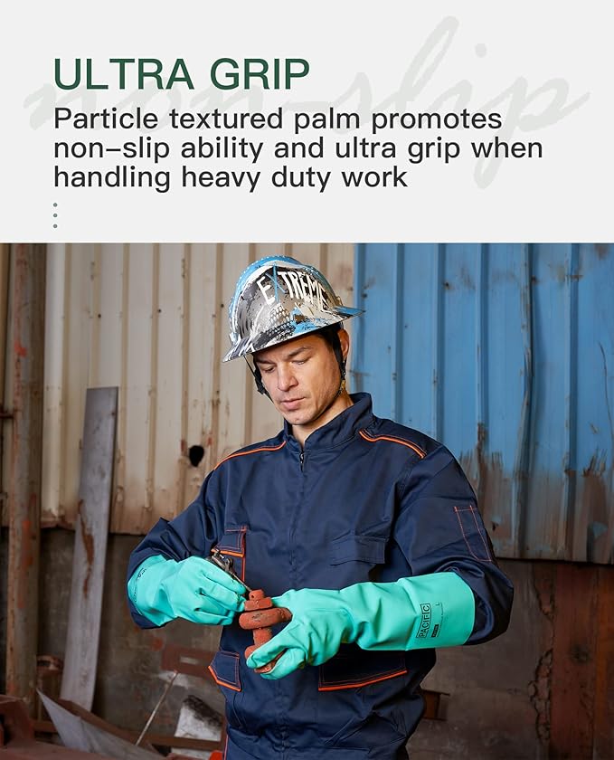 PACIFIC PPE 2 Pairs Nitrile Chemical Resistant Gloves, Flocked, Resist Strong Acid, Alkali, 15 mil, 12.6", Large