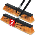 PBHEPJ 18 Inchs Push Broom Outdoor Heavy Duty, Shop Broom with 60" Long Bandle for Cleaning Outdoor or Indoor Tile, Garage, Shop, Deck, Concrete, Wood, Stone, Patio Floor, 2 Pack