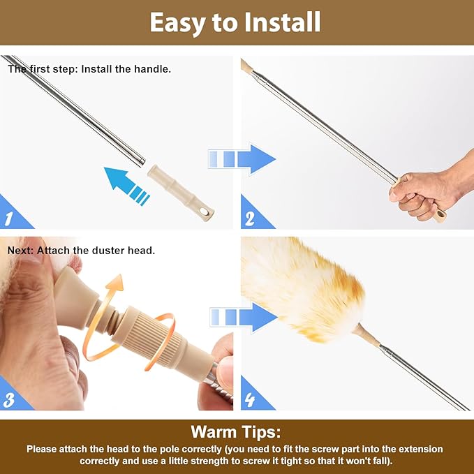 Extendable Cleaning Duster,Extra-Long Telescoping Feather Dusters with Stainless Steel Extension Pole Up to 100" for Cleaning High Ceiling Fan, High Ceilings,Furniture