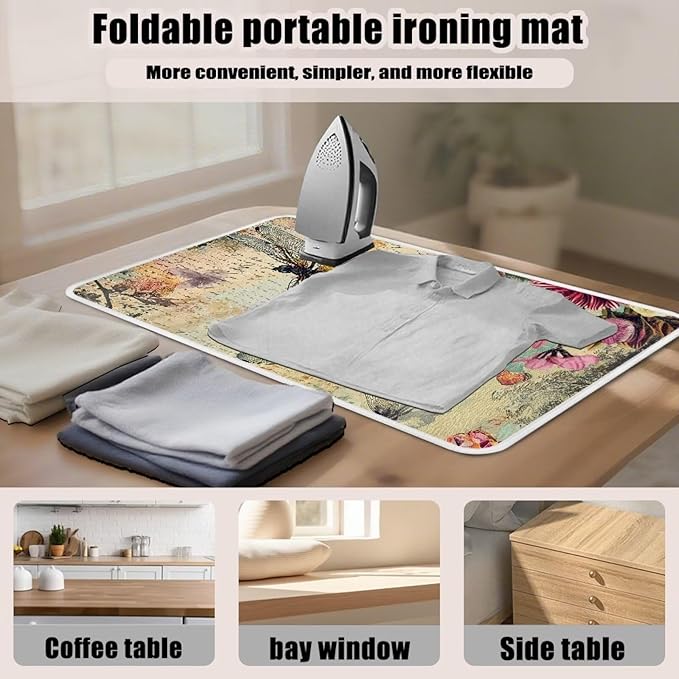 Vintage Ironing Pad Dragonfly Ironing Blanket Thick Travel Iron Pad Heat Resistant Ironing Board Cover for Table Top, Washer, Dryer,32 x 16 Inch Ironing Mats