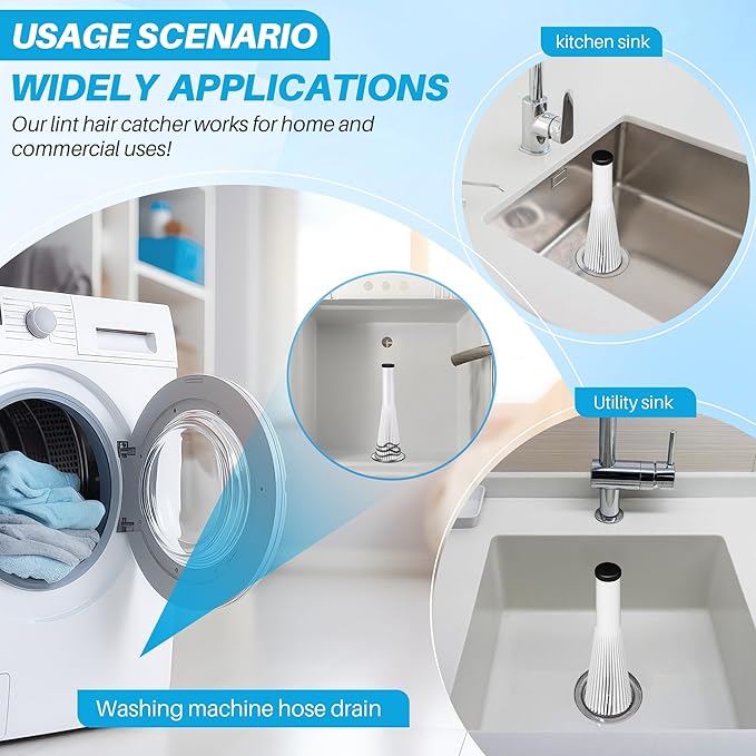 Feekoon 2 Pack Lint Trap for Washing Machine Utility Tub and Sink Drains, Laundry Lint Catcher with Rubber Plugs, Hair Catcher, Compatible with 1. 5''and 1. 75'' Drain to Prevent Clogs in Plumbing