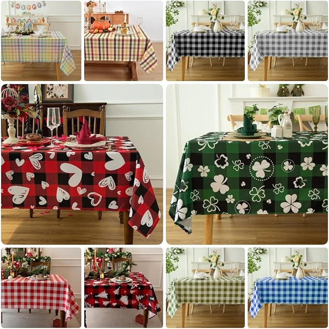 Waterproof Checkered Tablecloth Fabric - Rectangle 58x84 Inch Classic Gingham Buffalo Plaid Table Cloth for Indoor/Outdoor Use - Washable Table Cover for Kitchen, BBQs, and Parties
