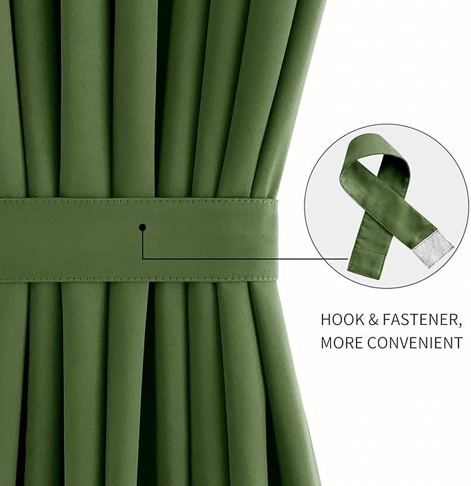 DWCN French Door Curtains – Rod Pocket Thermal Blackout Curtain for Doors with Glass Window, Kitchen and Patio Doors for Privacy, 25 X 72 Inches Long, 1 Curtain Panel with Tieback, Olive Green