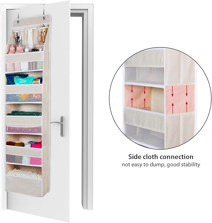 Univivi 6-Shelf Over Door Hanging Organizer Fabric Baby Door Storage with 5 Large Pockets and 3 Small PVC Pockets Wall Mount Hanging Storage Organizers for Baby Essential (Beige)