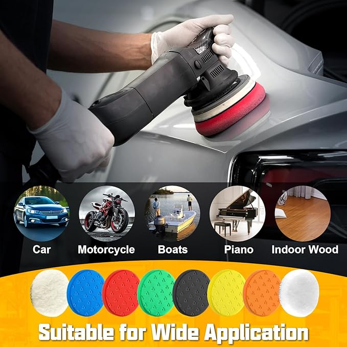 8 Pcs Polishing Pads, Buffing Pads 5.5 Inch 138mm for 5 Inch Backing Plate, High-Density & Reusable Buffing Sponge Pads and Woolen Pads Cutting Polishing Pad Kit for Car Buffer Polisher & Waxing