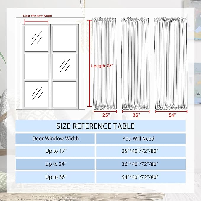DWCN French Door Curtains – Rod Pocket Thermal Blackout Curtain for Doors with Glass Window, Kitchen and Patio Doors for Privacy, 54 X 72 Inches Long, 1 Curtain Panel with Tieback, Light Sage