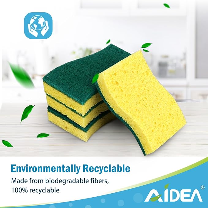 AIDEA Sponges Kitchen, Heavy Duty Scrub Sponge-24Count, Sponges for Dishes, Cellulose Dish Sponge, Scrubbing Power for Tough Messes, Cleaning Power for Non-Coated Cookware, Dishes, Pots, Pans
