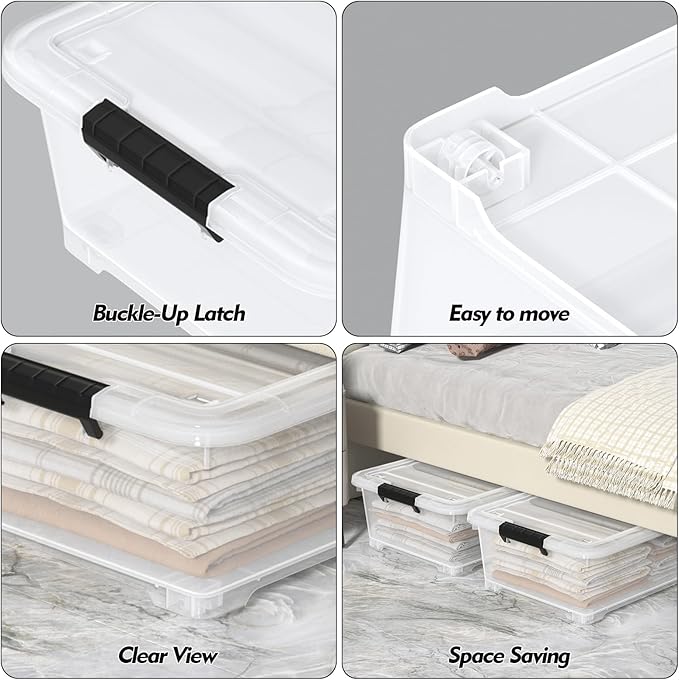 20L Under Bed Storage Containers, Closet Organizers and Storage Bins, Under Bed Storage Box with Wheels, Set of 4