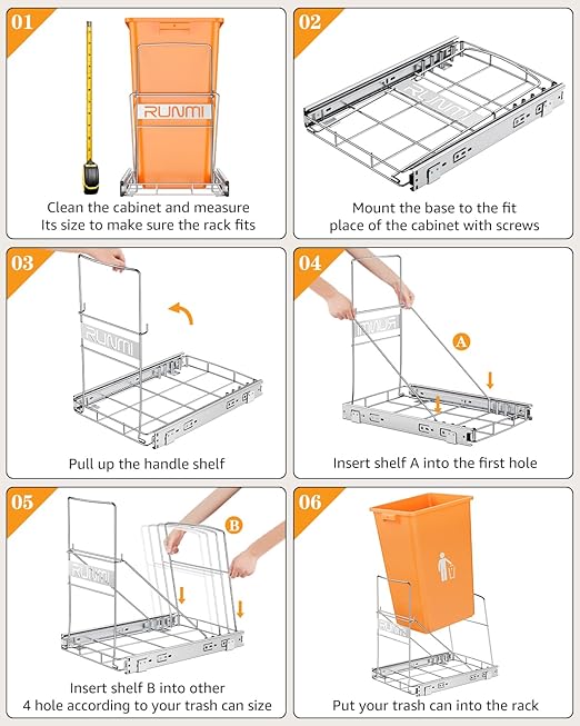 Pull Out Trash Can Under Cabinet，Heavy Duty Slide-Out Cabinet Kit, Adjustable Cabinet Trash Can Organizer, Under Sink Trash Can Shelf for Kitchen (Not Include Can)