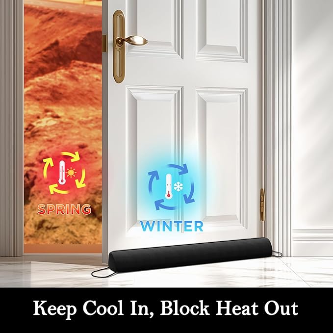 Sunolga 2-Pack 38" Door Draft Stopper Blocks Hot and Cold Air with Removable Washable Cover for Gaps Up to 3", All-Season Seal for Noise, Wind, Door Sweep for Bottom of Door, Home Essentials, Black