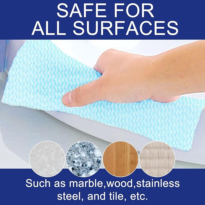 100 Count Disposable Cleaning Towels and Dish Cloths,Super Absorbent Dishcloths,Multi-Surface Cleaning Wipes for Kitchen Dishes, Windows, Bathroom (Blue)