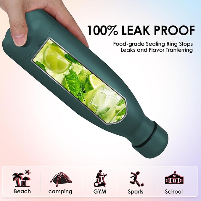 25oz Cola-Bottle Shaped Stainless Steel Leak-proof Water Bottle,Double Wall Vacuum Insulated Metal,Travel Mug For Sports Indoors & Outdoors,BPA-Free Kids Flasks,Army Green(1 Pack)