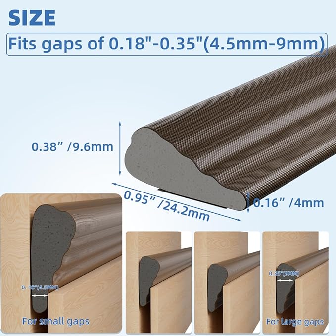 Wedge-Shape Window Weather Stripping Door Frame Seal Strip 118” Brown,Upgrade Black Foam,Soundproofing,Draft Stopper,Winter Insulation,Noise Blocker, Gap Filler for Exterior Front Door Side