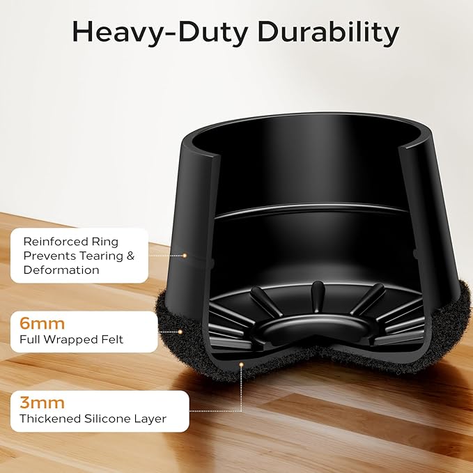 Meldel 24 PCS Silicone Chair Leg Floor Protectors Extra Small(0.6"-0.8") Rubber Felt Furniture Pads Chair Legs Caps/Covers for Hardwood Floors, Tile from Scratches & Reduce Noise - Round, Black