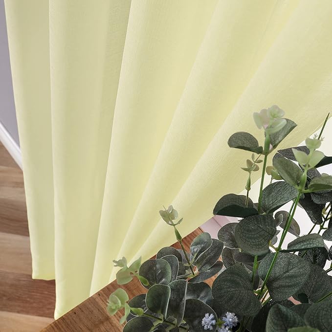 Tollpiz Short Sheer Curtains Linen Textured Living Room Curtain Sheers Light Filtering Rod Pocket Voile Curtains for Bedroom, 42 x 45 inches Long, Transparent Yellow, Set of 2 Panels