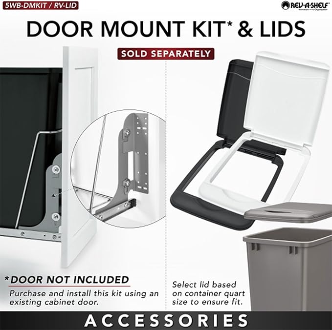 Rev-A-Shelf RV-12KD-18C S 35-Quart Chrome Wire Bottom Mount Pullout Kitchen Waste Trash Can Container Bin with Rear Storage, Black