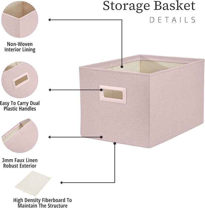 DECOMOMO Storage Bins for Shelves Robust Fabric Closet Bins for Shelves Toy Storage Clothes Books (Pack of 3 – Pink)