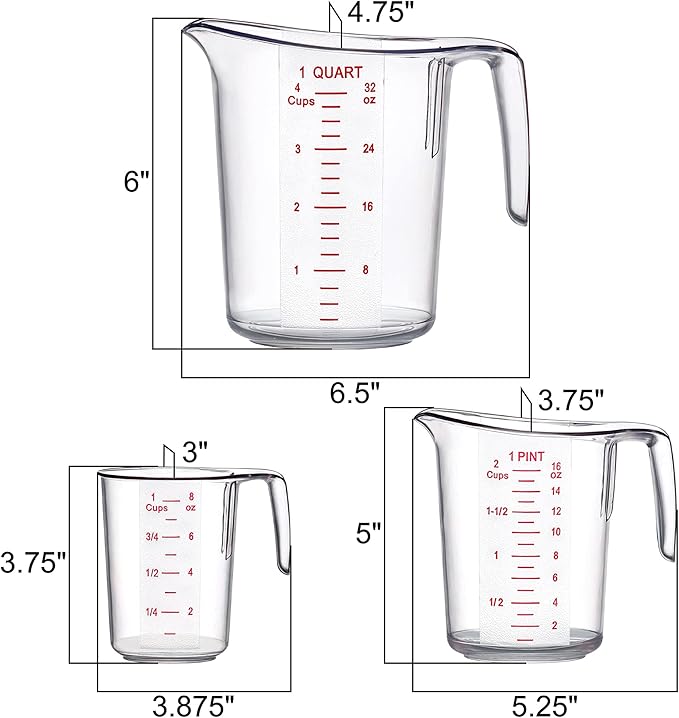 Amazing Abby - Melissa - Plastic Measuring Cups (3-Piece Set), Food-Grade Measuring Jugs, 1/2/4-Cup Capacity, Unbreakable, Stackable, Dishwasher-Safe, Great for Oil, Vinegar, Flour, and More