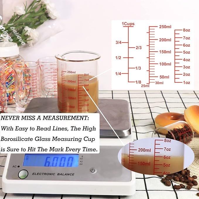 Ackers Glass Measuring Cup 1 Cup,8oz Borosilicate Liquid Measuring Cup with Spout