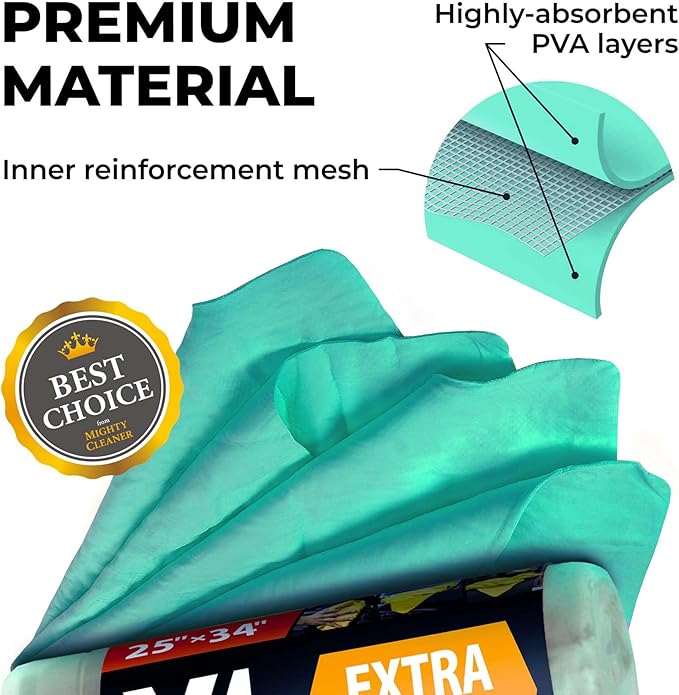 Premium XL Shammy Towel for Car - 2pk (34”x25”) - Super Absorbent Chamois Cloth - Spots & Scratch-Free - Reusable Car Drying Towel