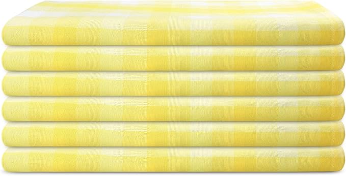 Kitchen Towels Set of 6 Yellow/White Checks 20x30 Inches 100% Cotton Highly Absorbent Kitchen Towels Premium Quality Ultra Soft Mitered Corners