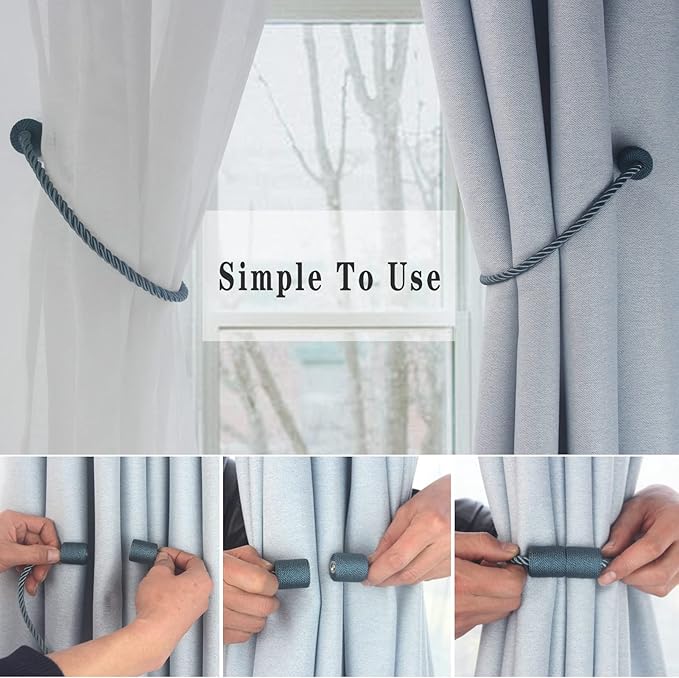 Magnetic Curtain Tiebacks 6 Pack Blue Curtain Rope Tieback Curtain Holders for Drapes Modern Tie Backs Decorative Curtain Holdbacks