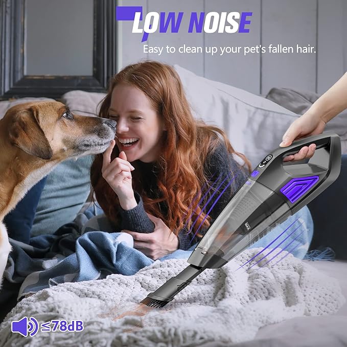 Handheld Vacuum Cordless Cleaner,Powerful Portable and Dust Buster Hand Vcauum Rechargeable with Large-Capacity Battery for CarPetOfficeHome (Dark Purple)