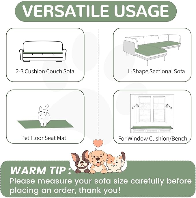 OTOB Dog Couch Covers for 3 Cushion Washable Non Slip Plush Pet Friendly Bed Mat Sofa Cover for Dogs, All Seasons Cozy Soft Fuzzy Furniture Protector Sofa Slipcovers (Matcha Green, 27.6" x 59.1")