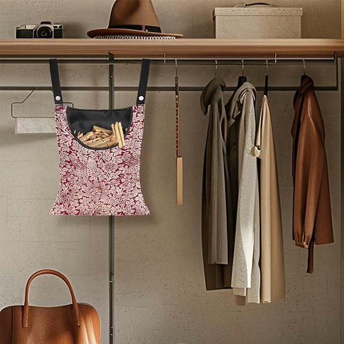 Strength Clothespin Bag 14.5x12 Inches - Vintage Bird Flower Red Print Commercial Quality Storage with Oversized Opening - Heavy Duty Polyester Construction with Reinforced Grommets