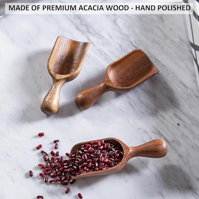 Wooden Scoops for Canisters 3PCS Small Wooden Scoop Acacia Wood Scoops for Jars Mini Coffee Scoops for Canisters for Ground Coffee Scoop for Seasoning Bath Salt Laundry Shovel-Multipurpose