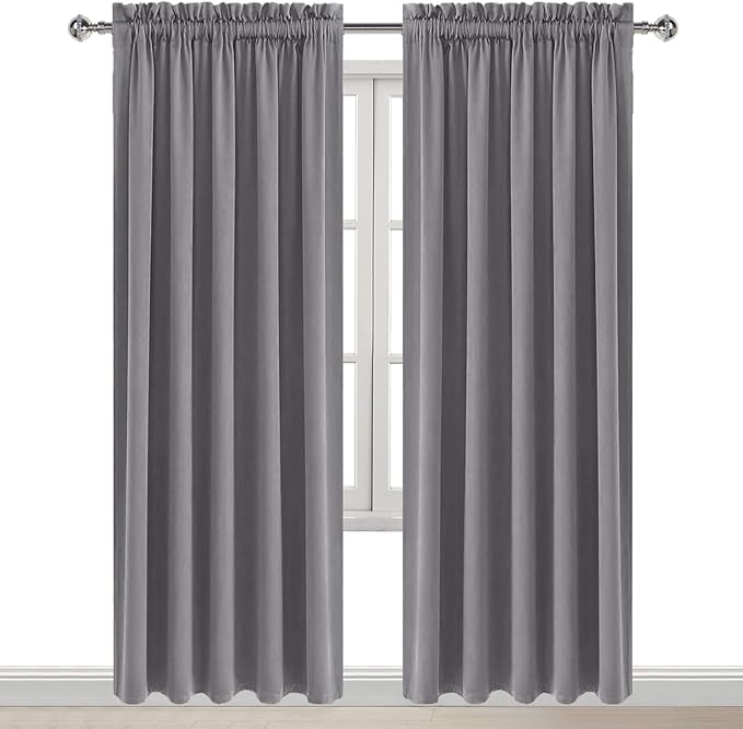 DWCN Grey Blackout Curtains for Bedroom, Thermal Insulated Energy Saving Room Darkening Curtains for Living Room (W60 x L84 inch, Set of 2 Panels, Top of Rod Pocket)