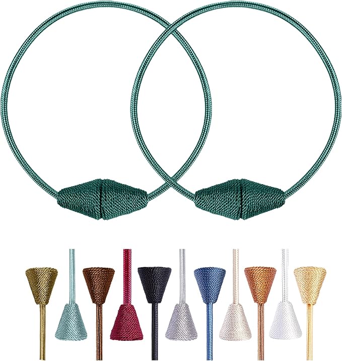 2 PCS Magnetic Curtain Tiebacks, European Style Convenient Drape Tie Backs Holdbacks for Thin or Thick Home & Office Window Draperies, No Tools Required （Teal）