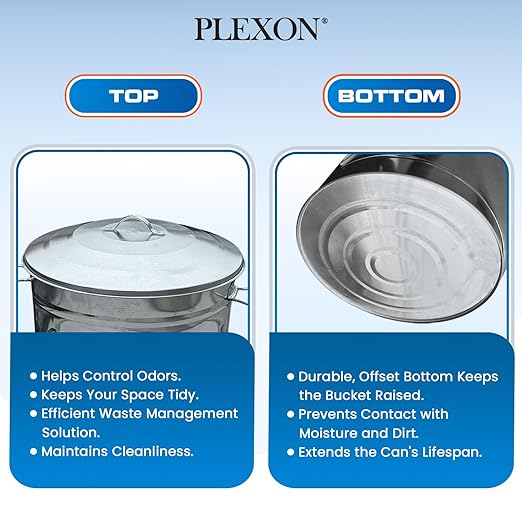 Plexon 13-Gallon Galvanized Steel Round Trash Can with Lid