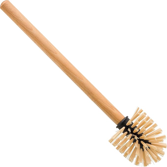 Redecker White Coated Metal Toilet Brush Set with High Grade Nylon Toilet Brush with Oiled Beechwood Handle, Replaceable Head, Vintage Design with Handle and Spout, Made in Germany