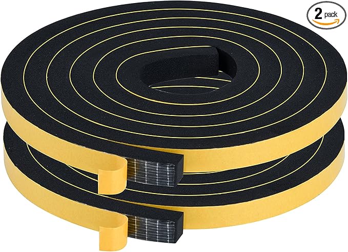 Weather Stripping Soundproof, 1/2 in x 3/8 in Weatherproof Foam Insulation Tapes, High Density Weatherstrip Seal Strips for Sliding Door Window, 2 Rolls Total 13Ft