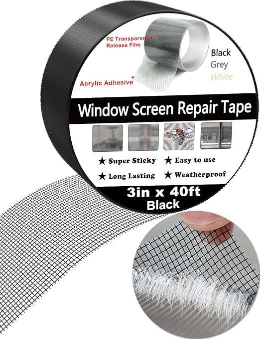 Wohohoho Window Screen Repair Tape, 3 in X 40 FT (480IN) Black Screen Patch Repair Kit, 3-Layer Strong Adhesive Invisible Screen Tape Mesh Repair for Windows, Doors Garage Mosquito Net Magnetic Screen