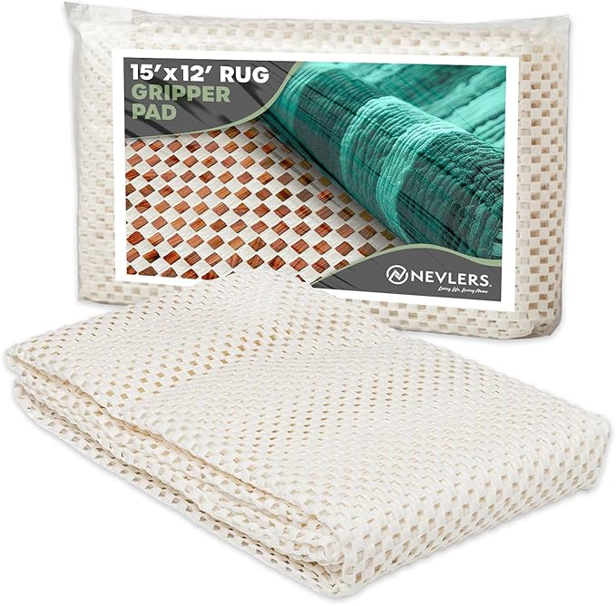 Nevlers 12'x15' Anti Skid Rug Gripper for Hardwood Floors & Other Surfaces | White PVC Foam Non Slip Rug Pad | Open Weave Anti Slip Rug Grips | Non Slip Rug Grippers & Rug Stoppers to Prevent Sliding