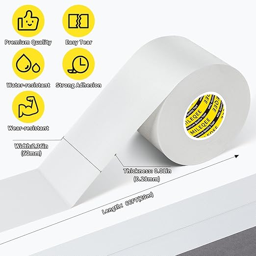 2Pack Duct Tape Heavy Duty Single Sided, Strong Adhesive High Strength, Waterproof Mesh Tape for Indoor Outdoor Repairing Sealing Bonding, Easy Use Hand Tearable, 2.36 Inch x 66 Feet, White