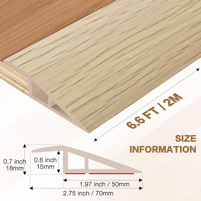 Floor Transition Strip Vinyl Door Threshold Ramp Self Adhesive Carpet Edging Strip Doorway Edge Trim, Overlap Edge Reducer for Laminate Carpet, Floor, Tile (Yellow Wood, 2/5" to 3/5", 6.6Ft)