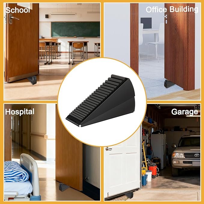 4 Pack Adjustable Spring Door Stoppers Heavy Duty, 3 Inches High Tall Large Metal Door Wedge Stopper, Strongest Rubber Doorstop for Bottom of Doors, Stainless Steel Doorstop for Any Heavy Doors