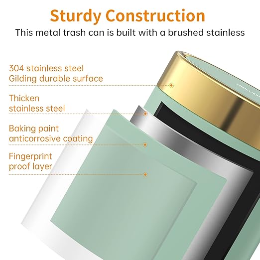 Mini Trash Can with Lid, Desktop Small Trash Can Recycling Bin Cute Metal Garbage Can for Tabletop Countertop Use,Stainless Steel 0.4Gal/1.5L Waste Bin for Office Parlor Car Bedroom,Light Green