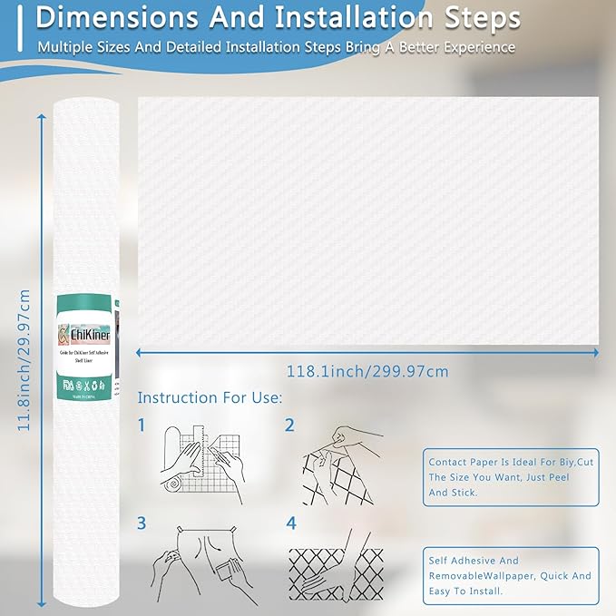 Self-Adhesive Shelf Liner Kitchen Liner, Waterproof Backed Paper Easy Peel and Stick Contact Liner Without Residue for Decor Your Desk Surface, Kitchen Countertops (Clear, 11.8 x 118.1 inches)