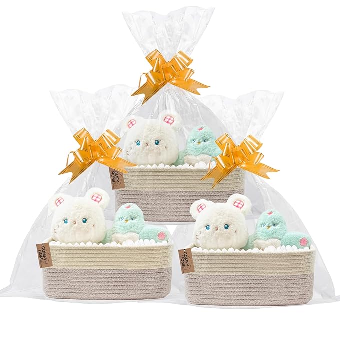 COMFY-HOMI 11.5"x7.5"x4.7" Storage Baskets for Organizing | Cotton Rope Woven Basket | Toy Storage Bin Box | Basket for Shelves, Closet Organizer Bin, Decorative Closet Shelf, 3 Pack, Beige brown