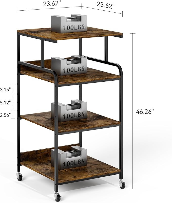 Warmiehomy 4 Tier 24" x 24" Printer Stand with Adjustable Storage Shelf - Large Tall Printer Table with Wheels - Rolling Cart for 3D Laser Printer - Home Office Small Spaces Organization (Brown)