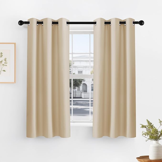PONY DANCE Room Darkening Curtains - Light Blocking Kitchen Curtain Drapes Thermal Insulated Home Decor for Nursery, Privacy Protect Draperies, W42 x L45 inch, Biscotti Beige, 2 Pieces