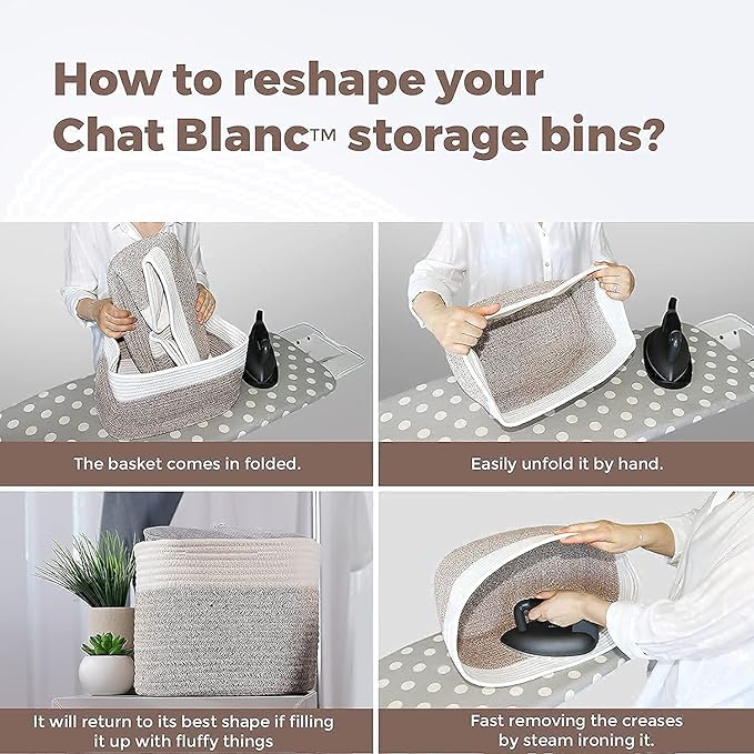 CHAT BLANC Cotton Rope Baskets for Organizing | Storage Baskets for Shelves | Rope Basket for Storage, Small Laundry Baskets, Woven Baskets for Storage, Dog Toy Bin, Baby Basket, White&Graphite 3 Pack