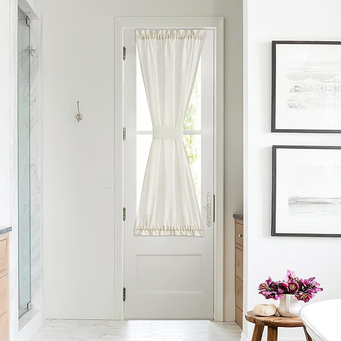 NICETOWN Linen Blend Small Window Curtains for Classroom Kitchen Cafe Basement Easy Installed Door Window Curtain for Privacy, Light Filtering Tie Up Shade, 1 Panel, W26 x L50 inches Long, Linen