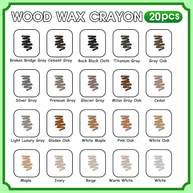 Furniture Markers Touch Up, 20 Colors Wood Filler Sticks, Wood Wax Crayons for Repairing Scratches, Scuffs, Cracks, Holes on Furniture, Floors, Cabinets, Tables, and Doors - Common Series