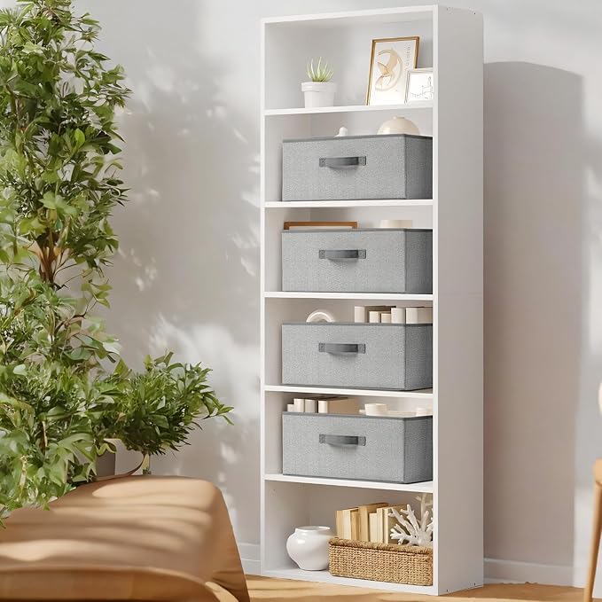 Storage Baskets, 15.7 Inch Woven Fabric Bins, Storage Cubes with Reinforced Handles, Organizer Bins for Closet Shelves, Foldable, for Toys, Clothes, Natural Beige (3PCS/Grey-15.7*11*7.8inch)